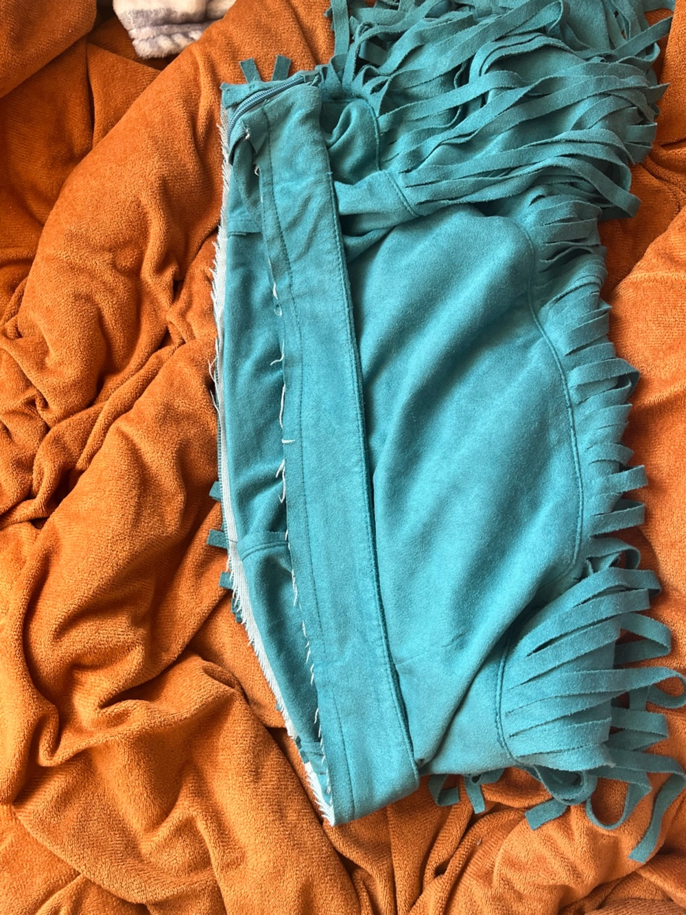 Western Style Sincerely Jules Teal Fringe Mini Skirt - size large - Picture 5 of 8